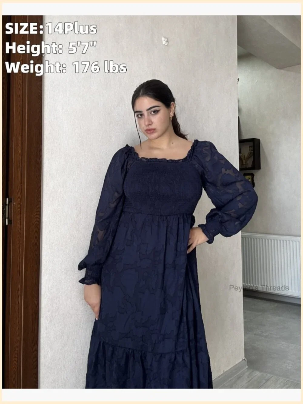 Plus Size Floral Lace A-Line Midi Dress Long Sleeve Fall Wedding Guest